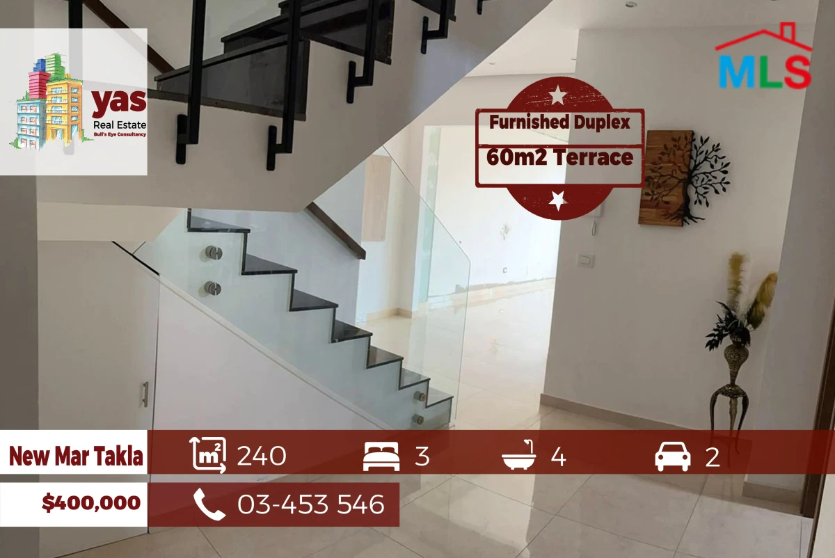 New Mar Takla 240m2 | 60m2 Terrace | Furnished Duplex | Decorated | OH