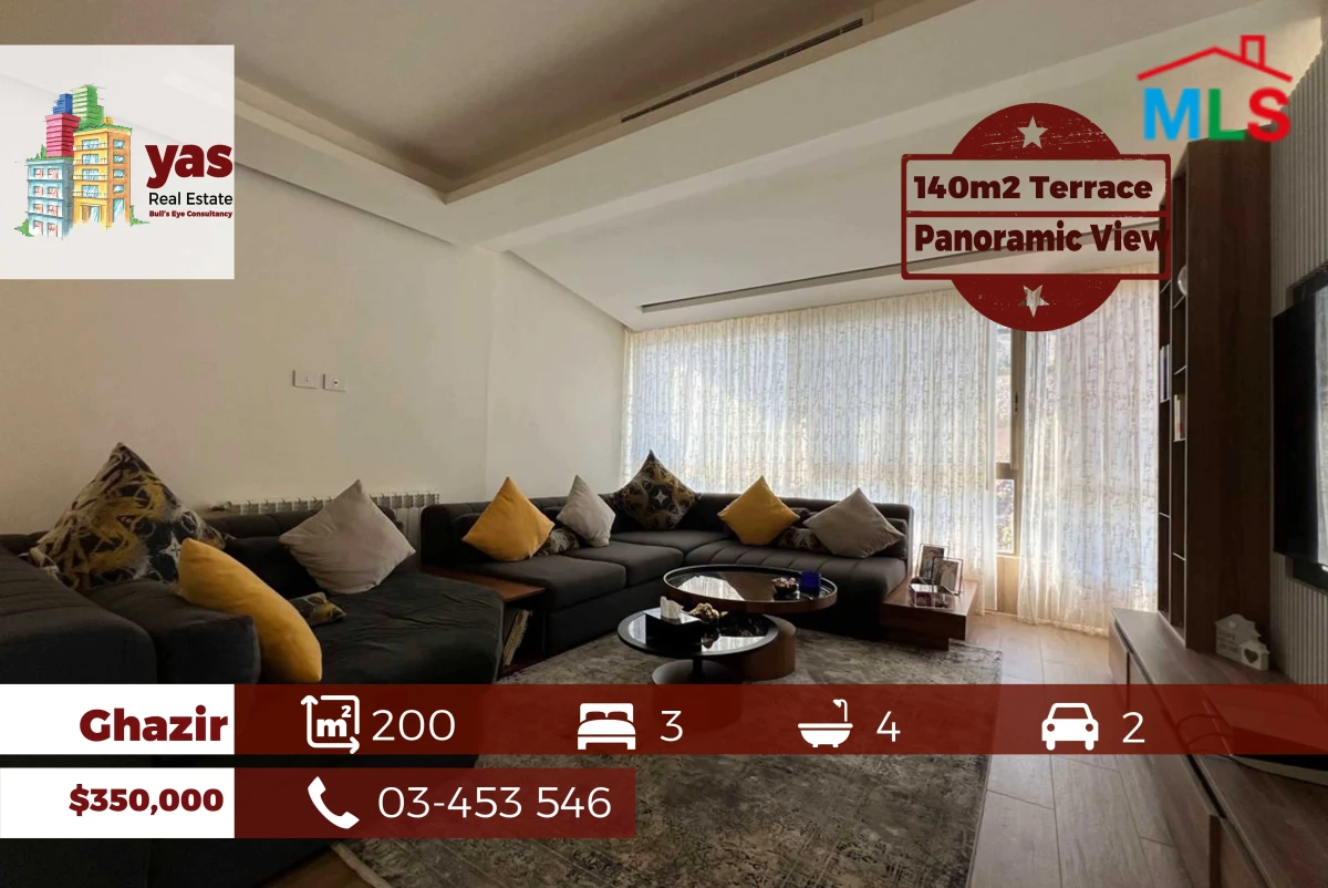 Ghazir 200m2 | 140m2 Terrace | Prime Location | Panoramic View | EH/IV