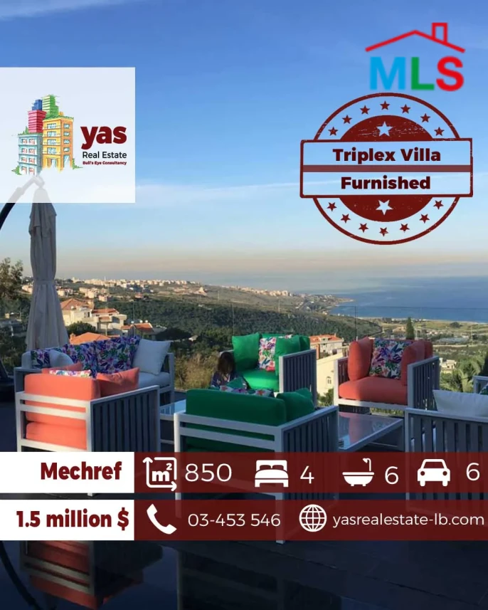 Mechref 850m2 | 500m2 Triplex Villa | Furnished | Amazing View | AC
