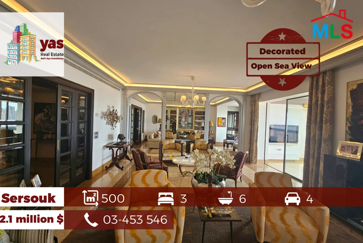 Sersouk 500m2 | Luxury | Decorated | Open Sea View | Prime Location|PA