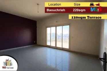 Baouchrieh 220m2 | Terrace 120m2 | Need Renovation | Open View | AA
