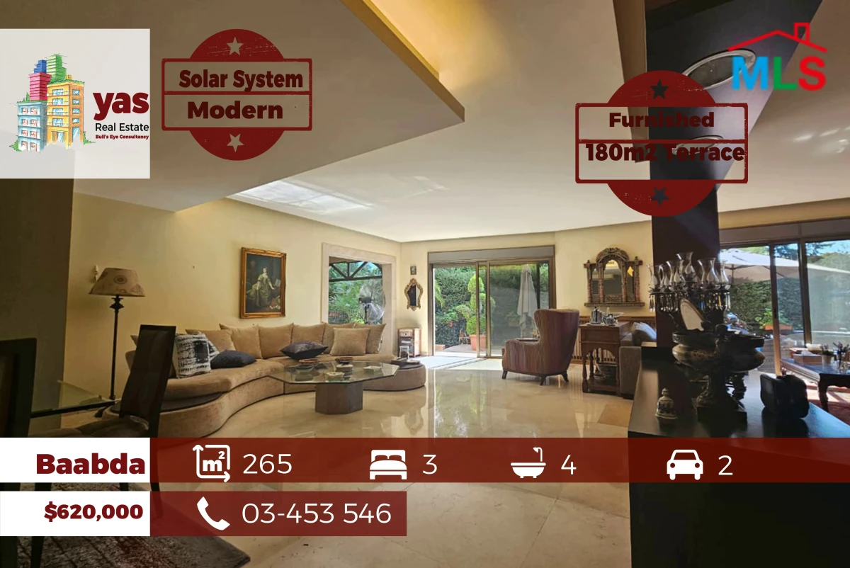 Baabda 265m2 | 180m2 Terrace | Prime Location | Luxurious | Spacious