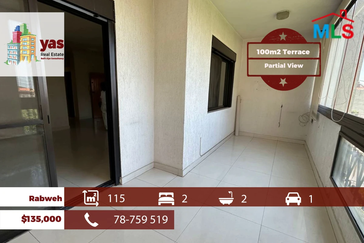 Rabweh 115m2 | 100m2 Terrace | Well Maintained | Partial View | JB