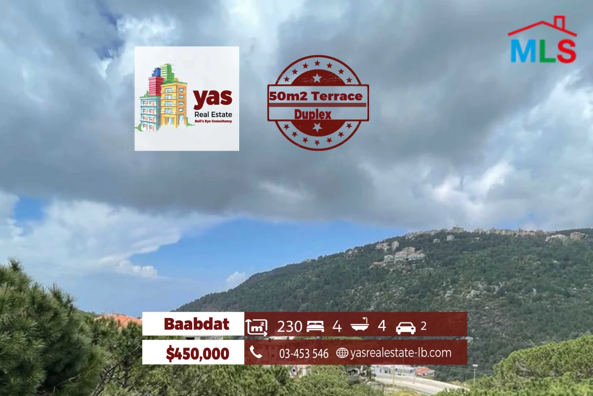 Baabdat 230m2 | 50m2 Terrace | Mountain View | Duplex | TCH