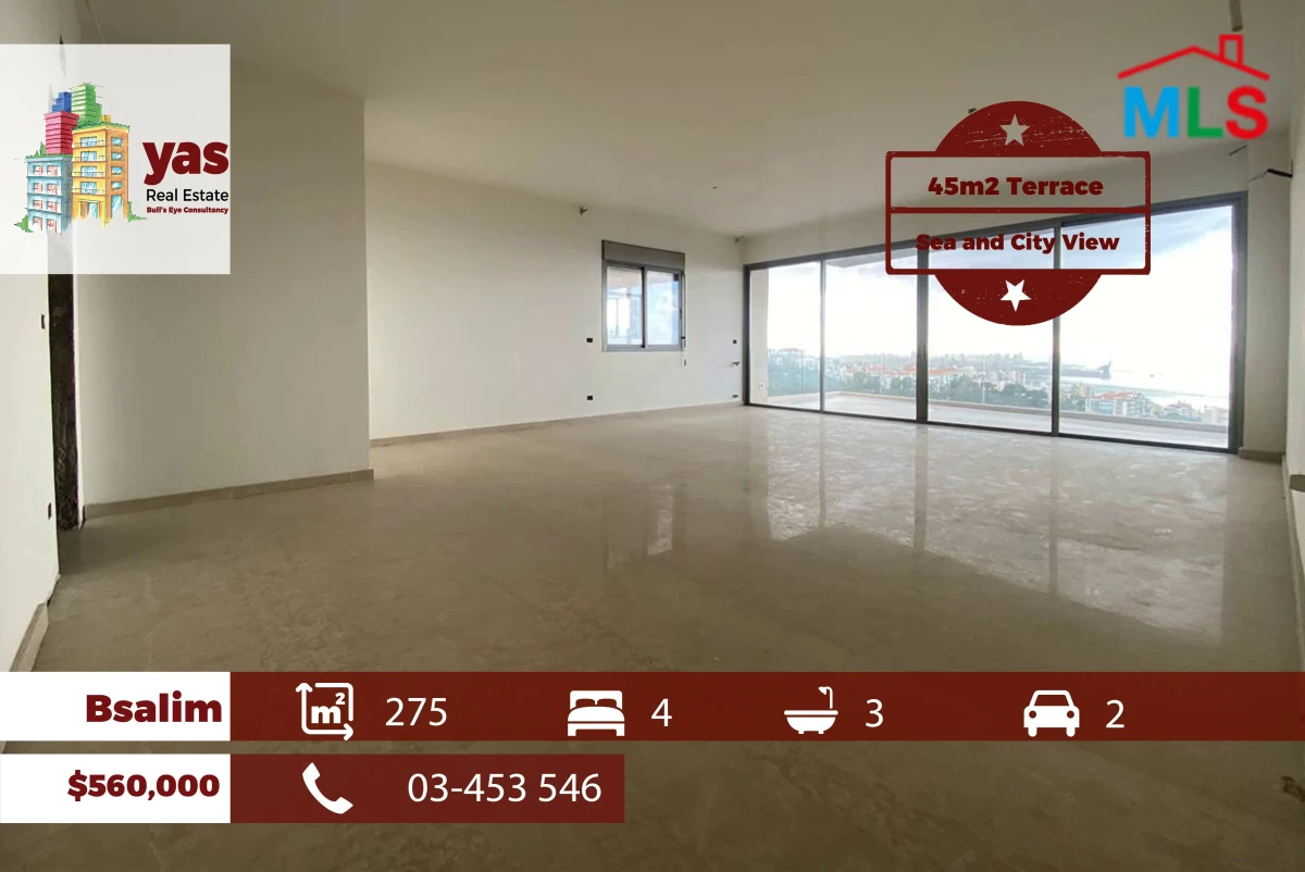 Bsalim 275m2 | 45m2 Terrace | City & Sea View | Prime Location | PED