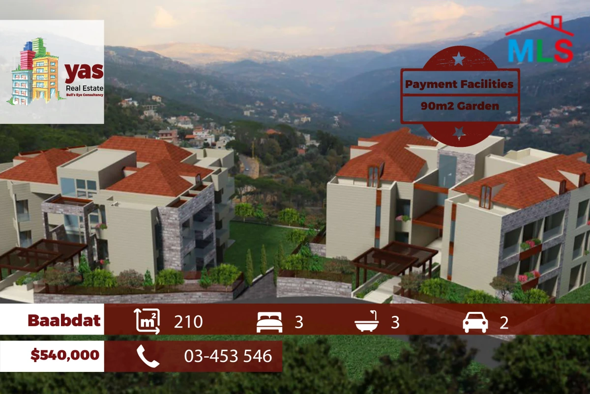 Baabdat 210m2 | 90m2 Garden | Payment Facilities | Mountain View | TCH